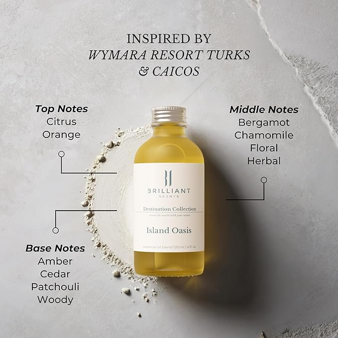 Brilliant Scents Island Oasis Fragrance Oil 120ml - Premium Diffuser Oil for Home, Office, Hotels - Long Lasting, Plant-Based, Meets IFRA Standards, USA-Made - Citrus, Chamomile, Patchouli