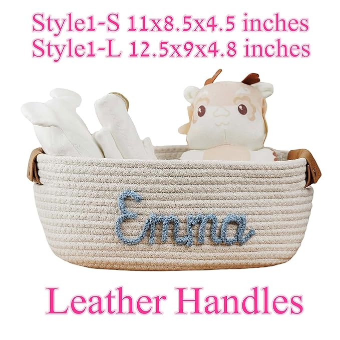 Personalized Baby Gift Basket, Custom Baby Shower Basket Gift, Customize Baby Name Basket Newborn Baby Gift Set Baby Diaper Caddy Nursery Storage (Style 1)