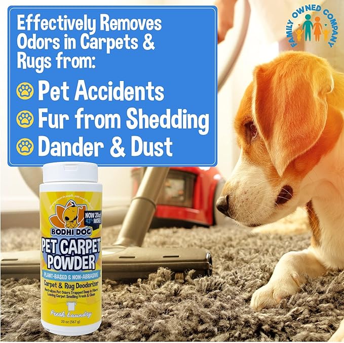 Bodhi Dog Natural Carpet Deodorizer Powder - Dry Pet Smell Eliminator & Urine Odor Remover - Loosens Fur & Dirt - Plant-Based Room Freshener for Vacuuming Home with Pets - Fresh Laundry (Pack of 3)