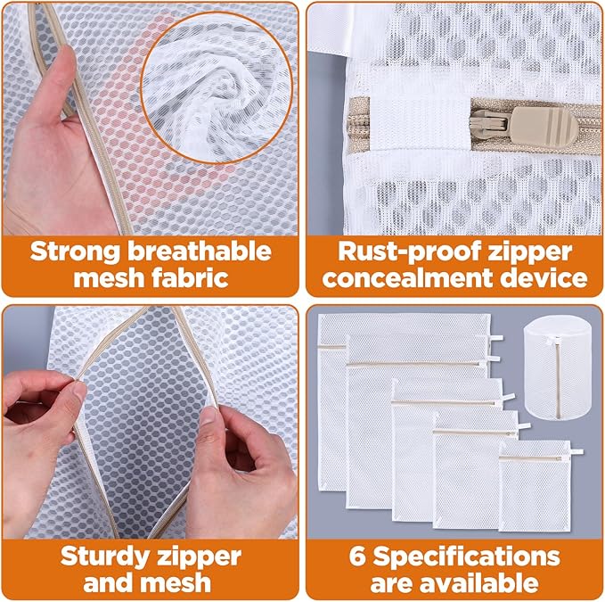 12Pcs Laundry Bags, Mesh Wash Bags, Delicate Laundry Bag with Zipper, Lingerie Bag for Underwear, Clothes, Pants, Shoes, Socks, Hanging Loop and Breathable Fine Net