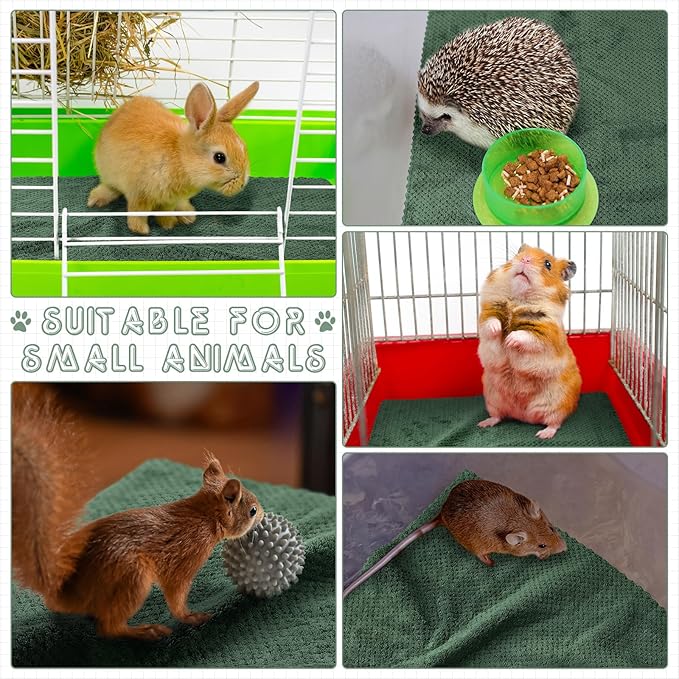 Vitalcozy 10 Pcs Guinea Pig Cage Liners Washable Rat Bedding for Guinea Pigs Controlling Absorbent Waterproof Pee Pads Blanket for Rabbits Hamster Small Animals Chinchilla(12 x 12 Inch,Dark Green)