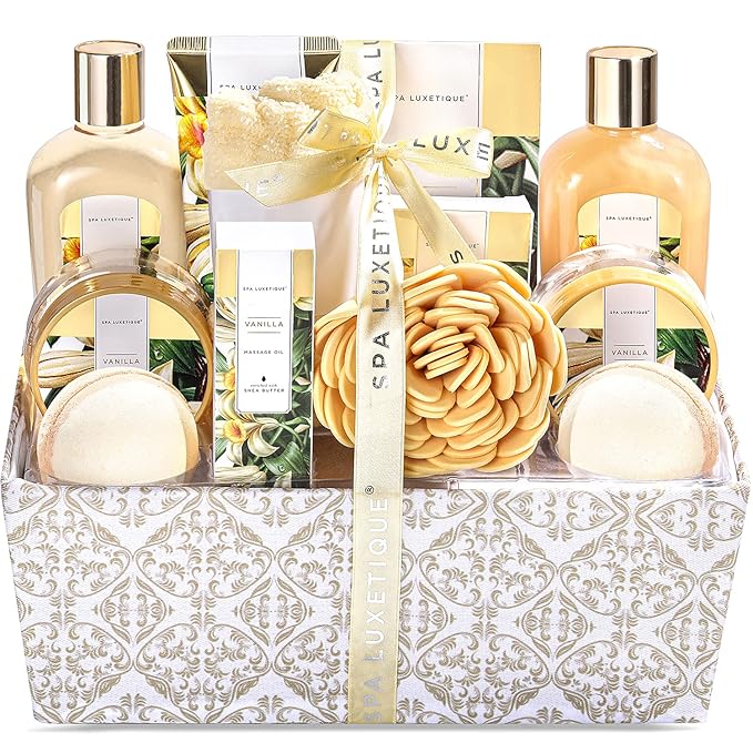 Spa Gift Baskets for Women, Spa Luxetique Spa Gifts for Women, Birthday Gifts Spa Kit, 12pc Vanilla Bath Set, Womens Self Care Gifts,Christmas Gifts
