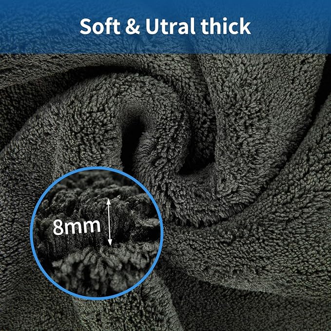 Microfiber Car Cleaning Cloths,1200 GSM Ultra Thick Microfiber Towels for Cars, Soft Car Drying Towel for Washing, Polishing and Auto Detailing 16'' x 16'' (3 Pack)