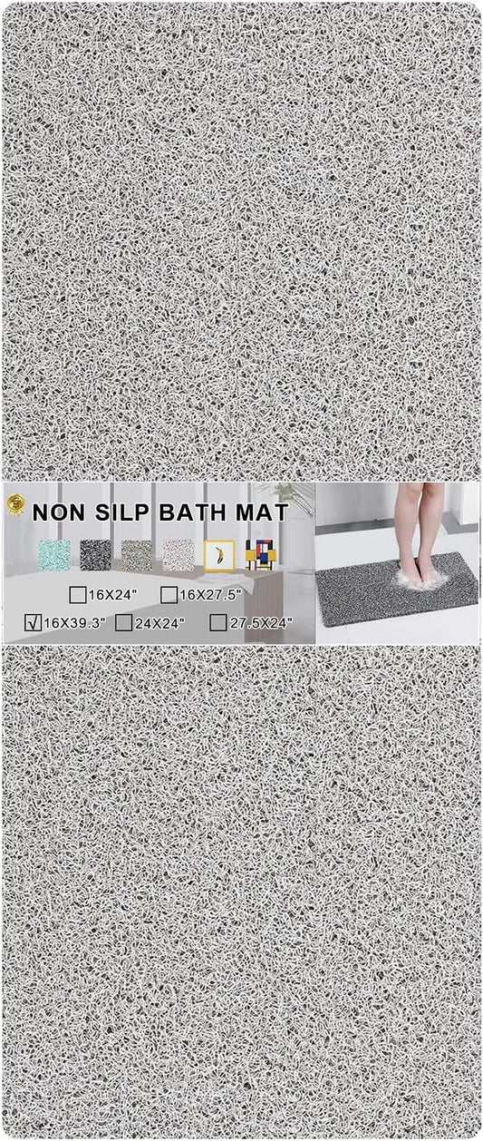 Nonslip Bathtub Mat, Anti Slip Bath Mat 0.6" Extra Thick, Quick Dry Bath Tub Anti Slip Shower Mat, Loofah Non-Slip Bath Mat for Tub Bathroom Pool Kitchen Entryway Home Hotel(Light Gray 16x39)