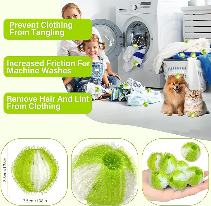 12 Pcs Pet Hair Remover for Laundry, Pet Hair Catcher, Washing Balls, Reusable Washing Machine Lint Paw Hair Catcher, Lint Balls for Washing Machine Dryer (Green)