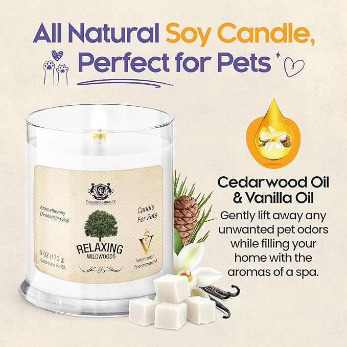Pet Odor Eliminator Candle Relaxing Wildwoods Scented Candle, Calming Candles Aromatherapy for Home Decor, Soy Wax Pet Candles Odor Eliminator for Animal Lover, Aromatherapy by Gerrard Larriett