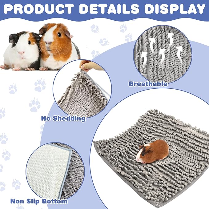 PINVNBY Guinea Pig Cage Liner Washable Fleece Pee Pads Reusable & Non-Slip Guinea Pig Bedding Rabbit Training Mat Small Animal Cage Accessories for Bunny Hamster Rat Ferret (Gray, 55" x 28")