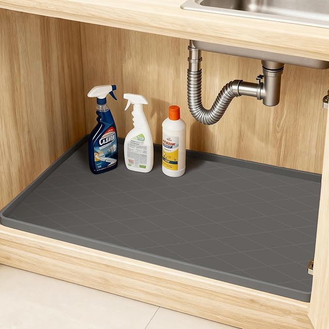 34" x 22" Silicone Under Sink Mat Thickened Kitchen Mat Shelf Liner Cabinet Protector Leakproof Under Sink Pad Waterproof Counter Protector