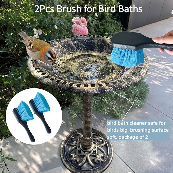 2 Pcs Bird Bath Brushes，Bathtub Cleaning Brush，Hummingbird Feeder Cleaning Brushes，Fountain Cleaner Safe for Birds and Cage，Concrete Bird Baths for Outdoors (Soft Brush with Big Brushing Surface)