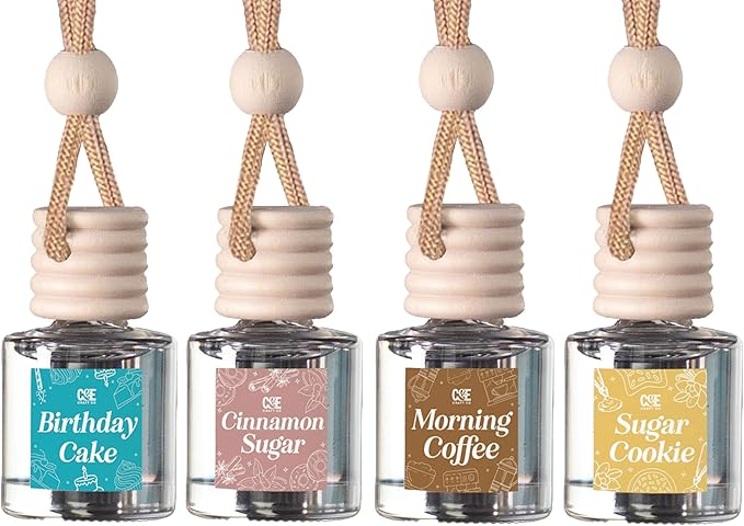 CE Craft Hanging Car Air Freshener – Fragrance Oil Diffuser with Essential Oils – Long-Lasting Aromatherapy Scents for Automobiles – 4 Pack, Bakery