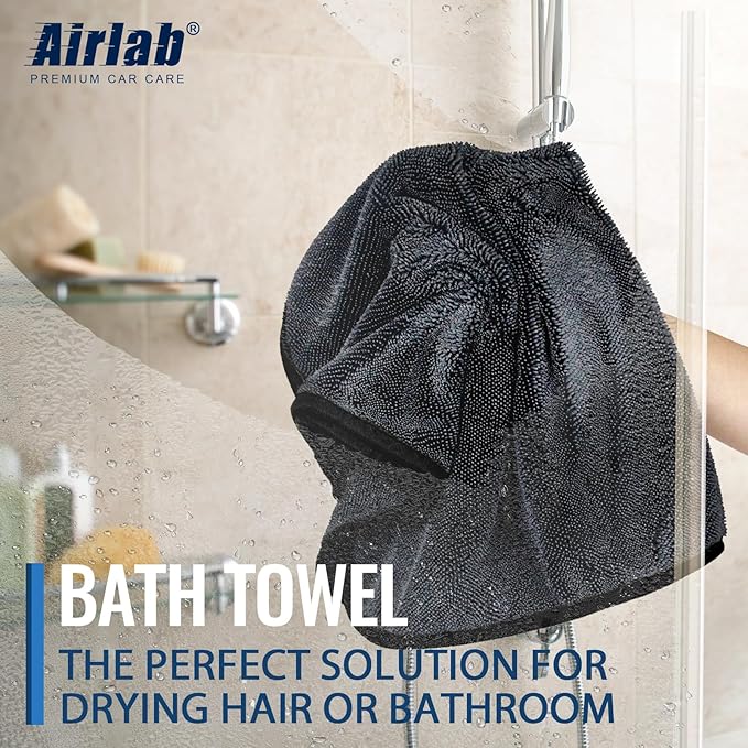 Airlab Microfiber Towels for Cars Wash Drying Extra Large Super Absorbent Cleaning Cloth Auto Detailing Ultra Soft, Lint-Free, Streak-Free, 35 x 24 Inch, Pack of 1, Grey-Black, 600 GSM