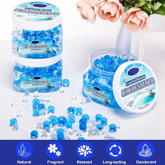 18 Pack Odor Eliminator Gel Beads Bulk 8 Ounce Air Freshener Gel Beads Scent Removing Long Lasting Eliminates Odors for Home, Bathrooms, Cars, Boats, RVs and Pet Areas(Ocean)