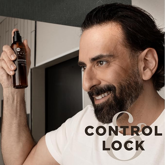 CHI Pour Homme Grooming Spray for Men, Hairspray For Creating Long-Lasting Styles, Made With Aloe Vera & Nettle, Fresh, Woody Scent, 6 oz