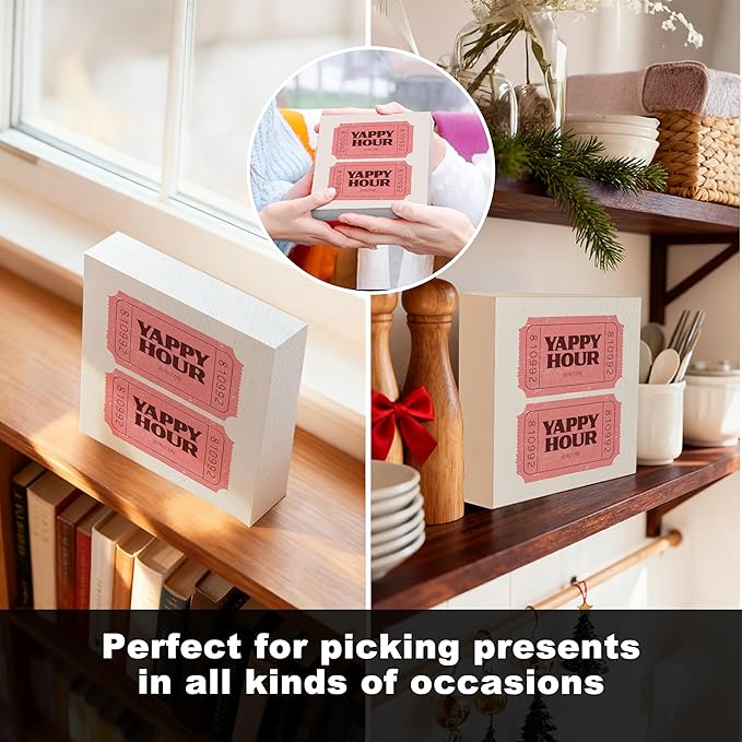 Yappy Hour Dog Party Bar Wooden Box Sign, Dog Lover Gifts, Retro Pink Ticket Pet Wood Signs for Bar Pub Cafe Restaurant Party Desk Table Shelf Decorations, 5x5 Inch