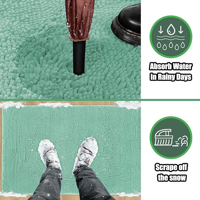 IM HOME Chenille Absorbent Outdoor Doormat 60" x 36", Washable Muddy Door Mats for Dog Non Slip Indoor Doormat Dog Mat for Muddy Paw Front Inside Doormats for Entryway Seafoam Green