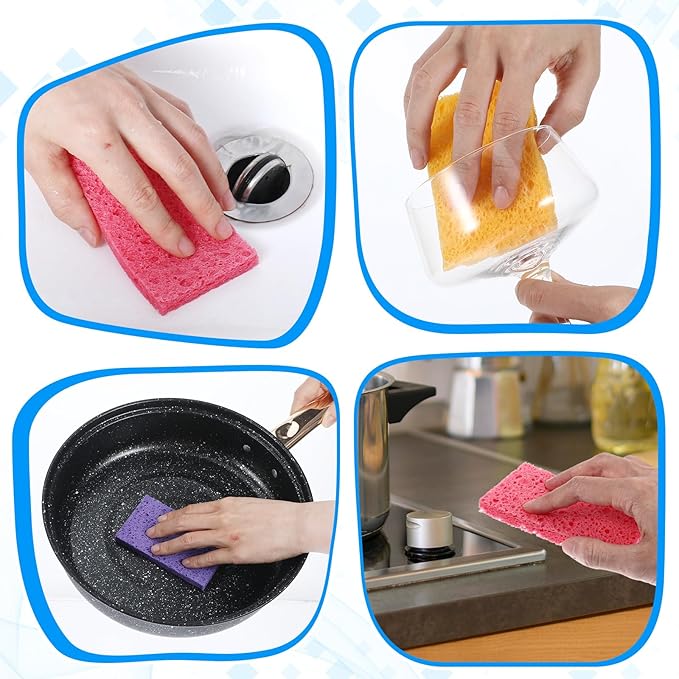 100 Pieces Kitchen Sponge Bulk Natural Sponges for Dishes Compressed Wood Pulp Sponges Cleaning Sponge Without Scratching for Kitchen Bathroom, 3.9 x 2.4 x 0.2 Inch (Multicolor)