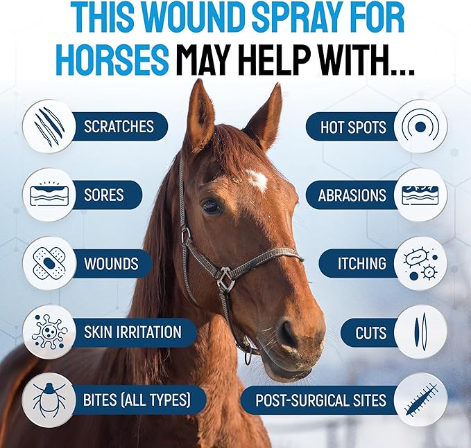 Horse Wound Care Spray with Silver – Wounds, Scratches, Cuts, Abrasions, Itching, Hot Spots, Skin Irritation – First Aid Solution and Breeds – 4 Oz