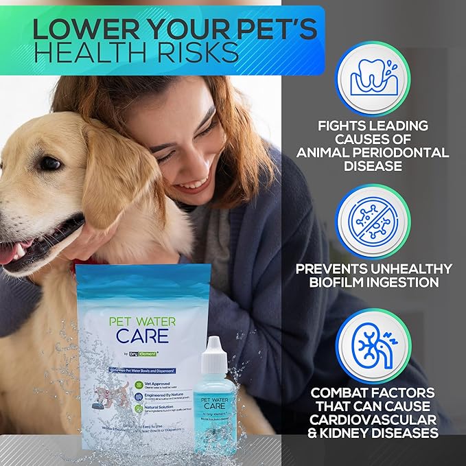 Pet Water Care - Dog and Cat Water Additive for Dental and Oral Care - Prevents Pets Water Bowl and Dispenser Fountain Slime - for Fresh Breath and Cleaner, Healthy Teeth