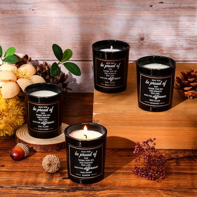 MTLEE 8 Pcs Employee Teacher Appreciation Gifts Scented Candles Gift Set Inspirational Soy Wax Jar Candle for Employee Teachers Presents Thank You Gift for Coworker Women Men, 8 Fragrances (Proud)