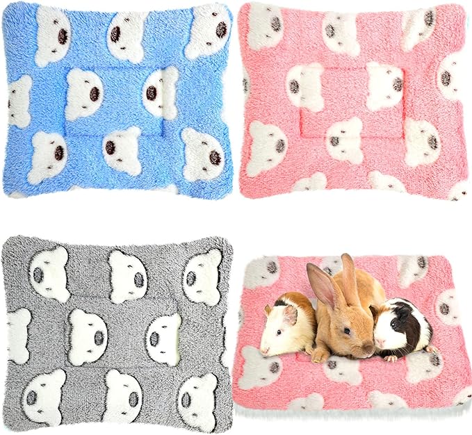 Jetec 3 Pcs Bunny Guinea Pig Beds Soft Bunny Mats Warm Guinea Pig Mat Small Animal Winter Bed Pads Fleece Sleeping Pads for Indoor Rabbit Hamster Squirrel Hedgehog Chinchilla Ferret(Bear)