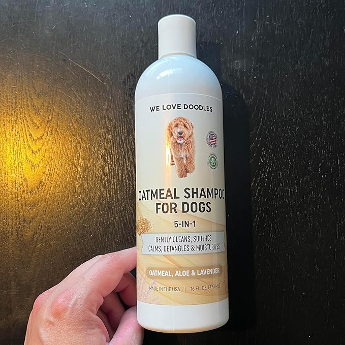 5-in-1 Premium Oatmeal Shampoo for Dogs, Gentle for Itchy & Sensitive Skin, Provides Itch Relief, Hypoallergenic & Soothing for Dry Skin, Moisturizing Anti-Itch, Made in USA, 16 oz [We Love Doodles]
