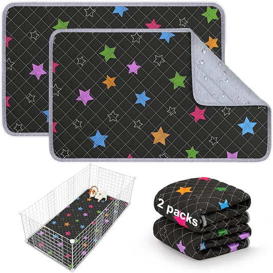 Bienbee Guinea Pig Bedding, 2 Pack 29" x 16" Reusable Guinea Pig Cage Liner Waterproof and Absorbent Small Animal Bedding Washable Guinea Pig Pee Pads for Small Pet Hamster Rabbit Squirrel,Black
