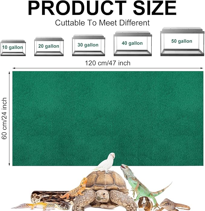 Haull 4 Pcs 24 x 47 Reptile Carpet Pet Terrarium Floor Liners Bedding Substrate Liner Supplies Reptile Cage Mat Tank Accessories for Lizard Bearded Dragon Tortoise Snake Leopard (Green)