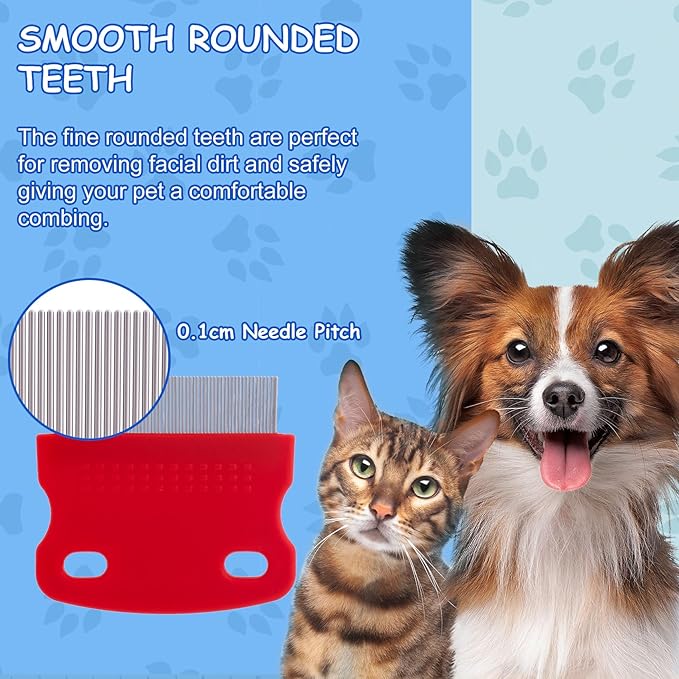 5pcs Flea Comb for Pets, 5 Colors Stainless Steel Dog Cat Grooming Tool, Portable Gentle Flea Lice Tear Stain Remover Combs for Facial Eye Gunk Cleaning