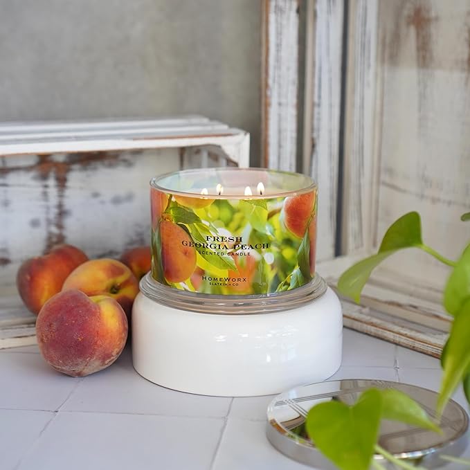 HomeWorx by SLATKIN + CO. Candle- Fresh Georgia Peach, 18 oz. Premium Scented Candle - 30-55 Hours Burn Time