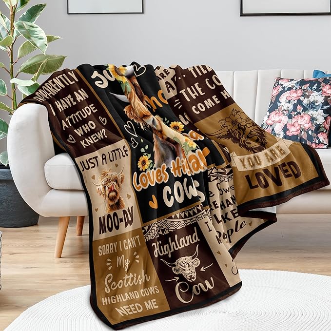 Highland Cow Blanket, Highland Cow Gifts for Women, Cow Gifts for Women for Birthday/Christmas Soft Throw Blanket 50"x60"