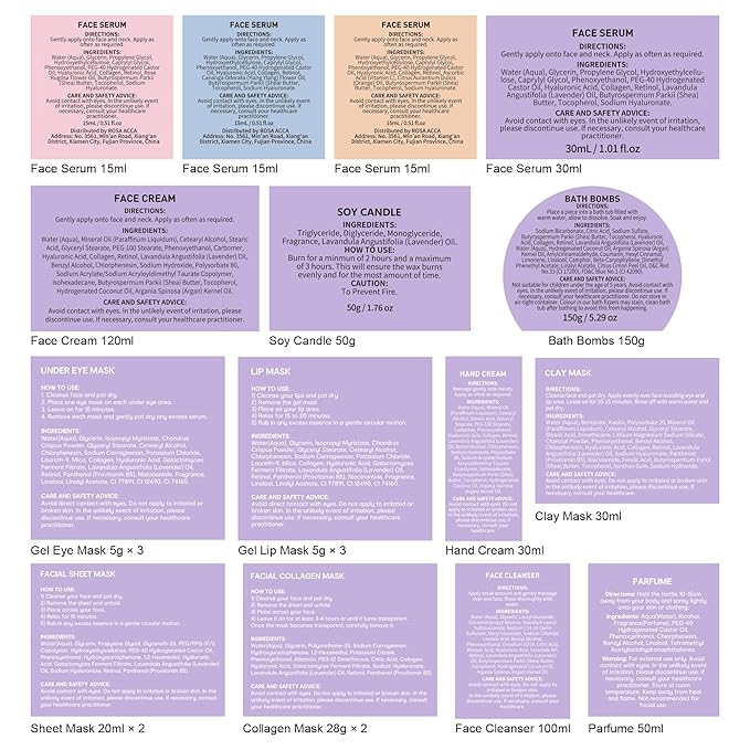 Christmas Gifts for Women, Lavender 33 Pcs Spa Bath & Body Gift Set, Face Sheet Mask Skin Care, Hydrogel Mask, Lip Gloss, Cosmetic Bag, Face Serum, Necklace, Cleanser, Gua Sha, Mother Day, Birthday