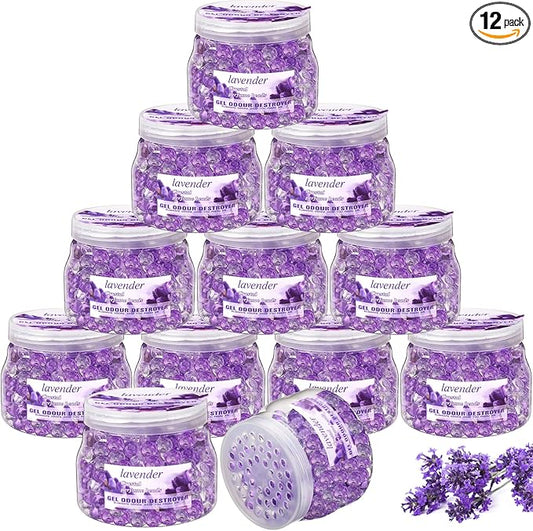 Timgle 12 Pack Odor Eliminator Gel Beads Bulk 10 Ounces Air Freshener Gel Beads Odor Eliminator for Home, Bathrooms, Cars, Boats and Pet Areas(Lavender Scent)