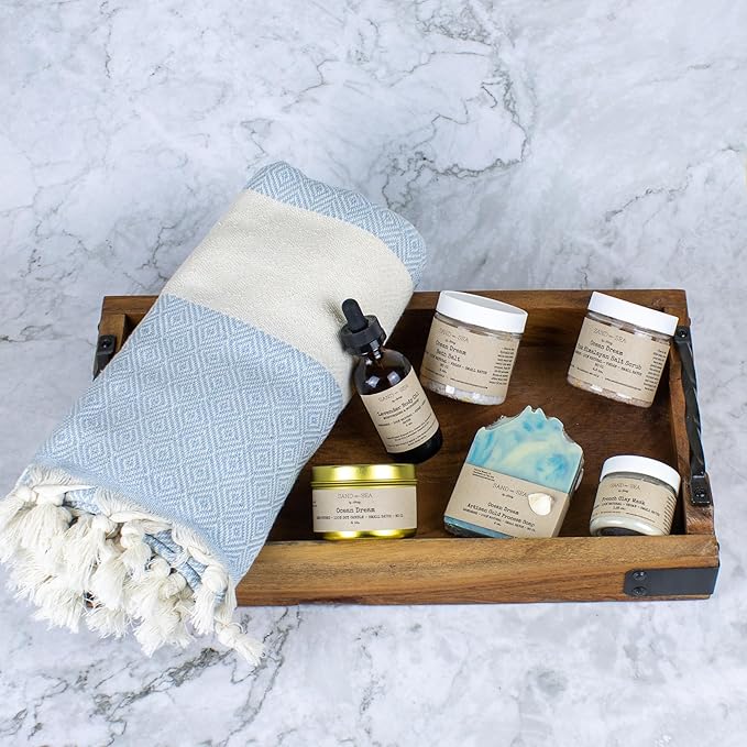 Birthday Gift Baskets for Women, Handmade Ocean Gift Box, Natural Relaxing Spa Self Care Package for Women 13 Pc, Spa Gifts for Woman, Gift Basket for Her, Birthday Box (Ocean Dream)