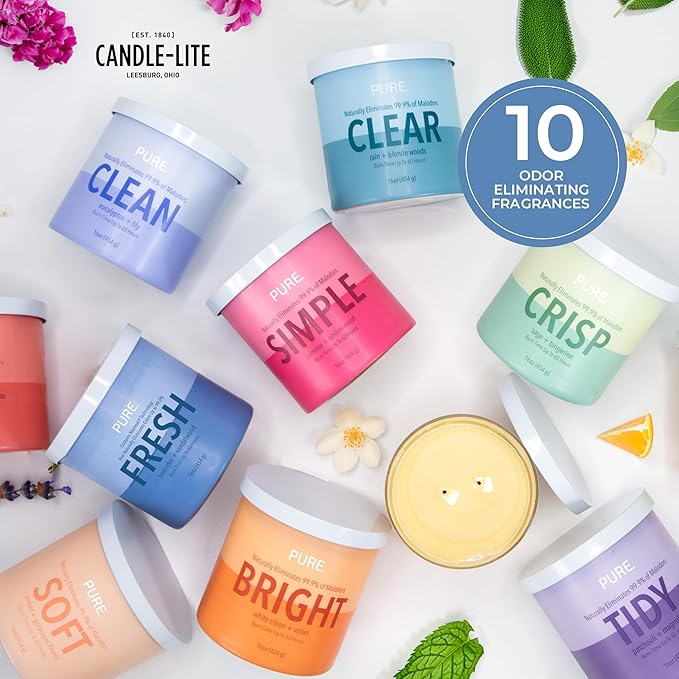 Candle-Lite Pure Lavender & Sandalwood Odor Eliminating Scented Candles, Neofresh Technology Eliminates 99.9% of Odors, 16 oz 2-Wick Jar, Proudly Poured in The USA, Up to 60 Hours Burn Time
