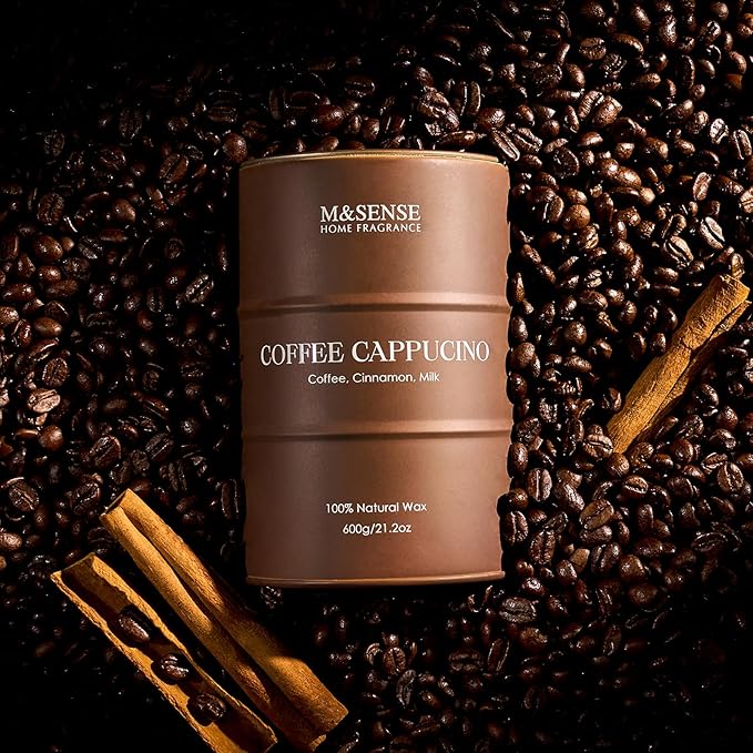 M&SENSE Coffee Cappucina Large Scented Candles, Soy Natural Wax Candle 21.2oz 120 Hours Long Lasting Burning, Strong Coffee Aroma Candle Unique Housewarming Appreciation Gifts
