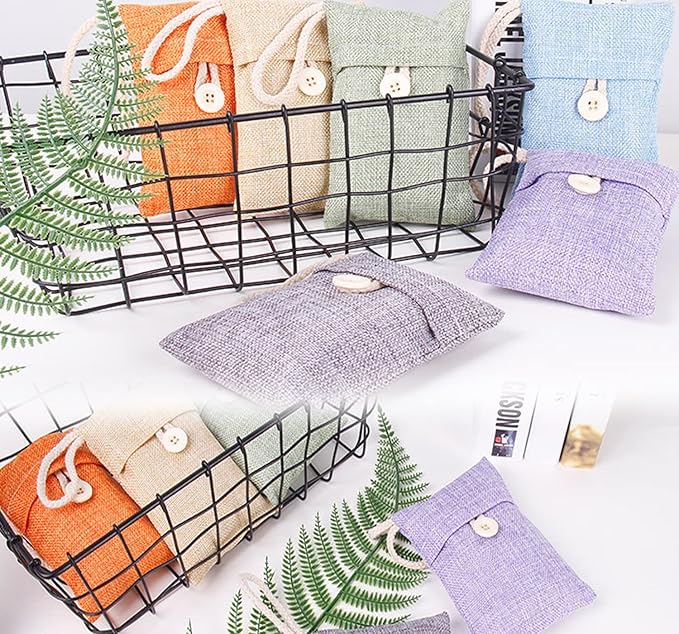 5 X 100g Natural Air Purifying Bamboo Bag,Bamboo Charcoal Bag, Odor Eliminator Decoration Bag for Bathroom Kitchen Cars Closet Refrigerator (Color Selected Randomly)