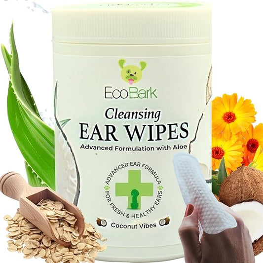 EcoBark Premium Dog Ear Cleaner Finger Wipes- Advanced Ear Finger Wipes for Dogs with Aloe Vera & Chamomile - Gentle Otic -Coconut Scent - Soothe Dog Ear Itching - Cleanse Away Dirt and Debris