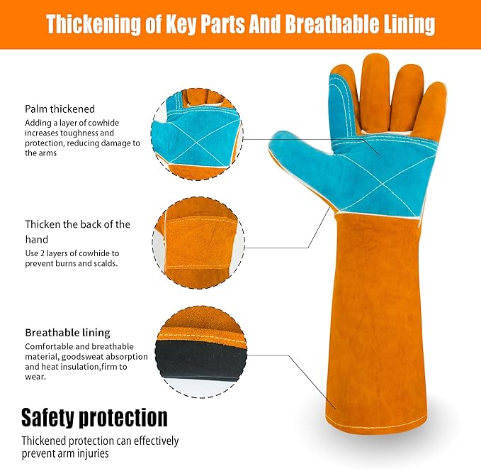 17.7In Cat Gloves, Animal Handling Gloves Bite Proof with Double Leather Pet Grooming for Cats & Dogs