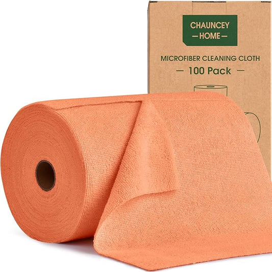 Roll of Microfiber Cleaning Cloth –100 Pack, Tear Away Microfiber Towels, Reusable, Washable, Scratch-Free, Cleaning Supplies,Kitchen Towels for Car, Home, Kitchen, Dishes(Honey Orange)