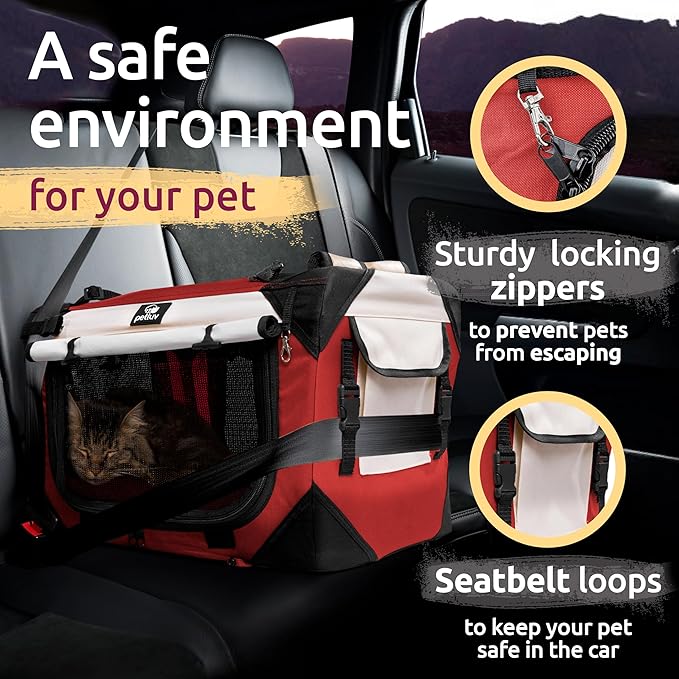 Soft-Sided Cat & Dog Pet Carrier, Medium 20"x13"x13" Fits Most Cats or Small Dog, Comfortable for Travel & Vet Visits, Privacy Windows, Removable Plush Bed, Top/Side Entry, Locking Zippers, Folds Flat
