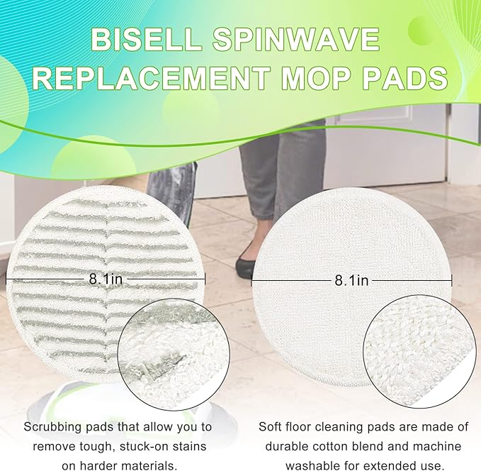 2124 Replacement Pads for Bissell Spinwave Spin Mop, 2 Scrubby Pads and 4 Soft Pads Compatible with Bisell Spinwave 2039 2039A 2039Q 2039T 2039W 20391 20395 20399 2307 23157 2315A Mop Pad Kit LUXRILIX