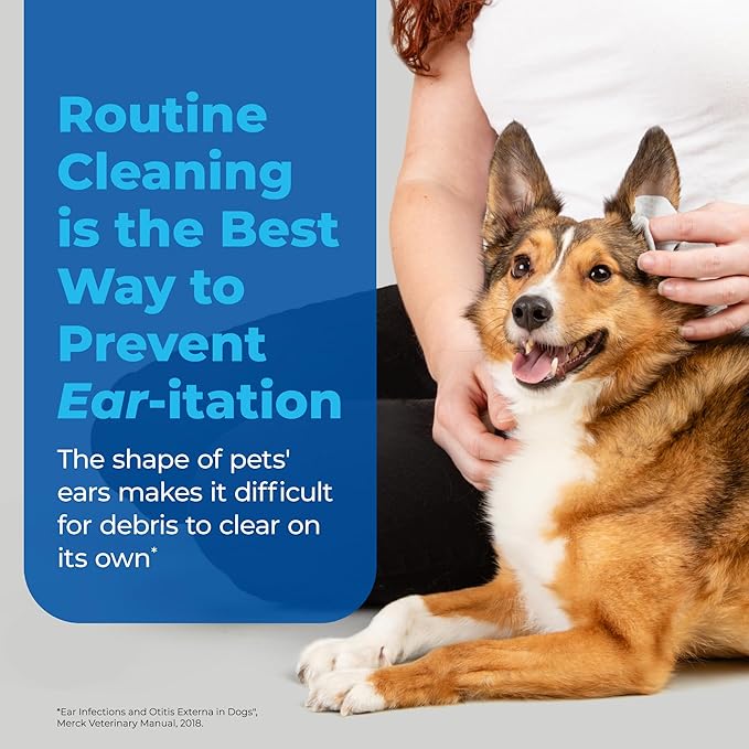 Vetnique Oticbliss Cat & Dog Ear Wipes - Dog Ear Infection Treatment or Dog Ear Cleaner Wipes for Dirty, Waxy, Smelly Dog Ears, Odor Control with Aloe Vera & Salicylic Acid (X-Lg Ear Cleaning Wipes)