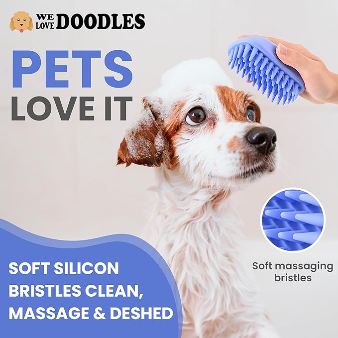 We Love Doodles Premium 3-in-1 Sensitive Skin Dog Shampoo and 2 Pack Bath Brush - for Allergies, Itching, Scratching, Made in USA, Pet Rubber Brush for Shower Scrubbing & Soothing Massage