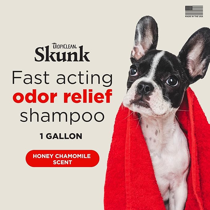 TropiClean Deodorizing Skunk Shampoo for Dogs - Extra Strength Skunk Odor Remover - 24 Hour Fast Relief - Gallon