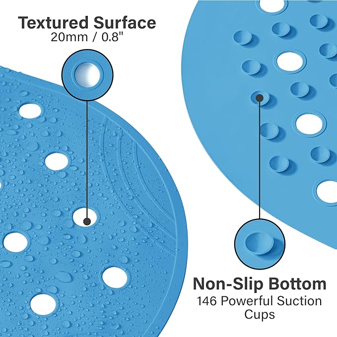 Rubber Bathtub Mat Shower Mat Non-Slip, 31x14 Inch, Bath Tub Floor Mat with Suction Cups and Drainage Holes, Blue
