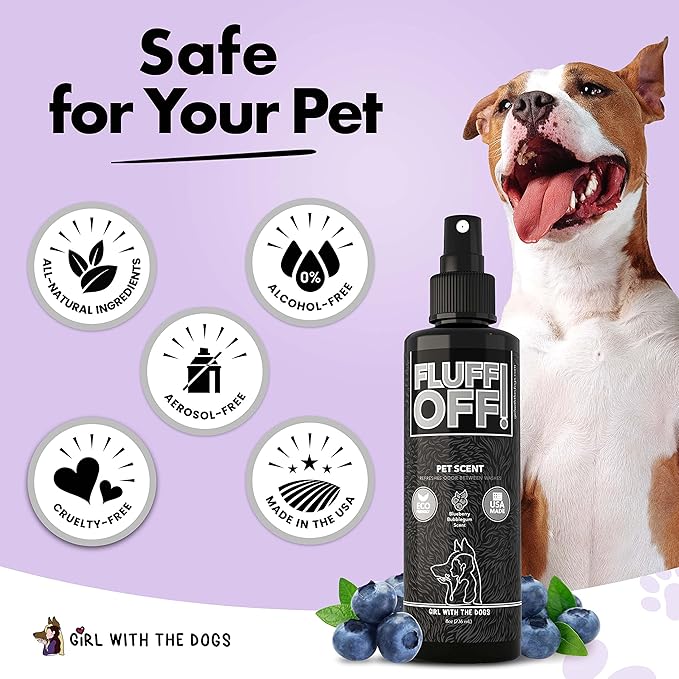 Girl With The Dogs FLUFF OFF Pet Scent (Blueberry Bubblegum) 8 Oz - for Cats and Dogs - Made in USA