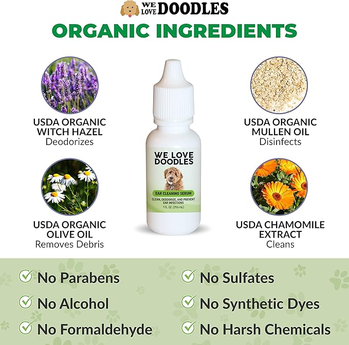 We Love Doodles Dog Dental Spray & Dog Ear Cleaning Solution Kit - Organic, Plaque & Tartar Control Spray, Natural Oral Care, Freshens Breath Spray, Ear Drops for Dogs, Prevent Infections