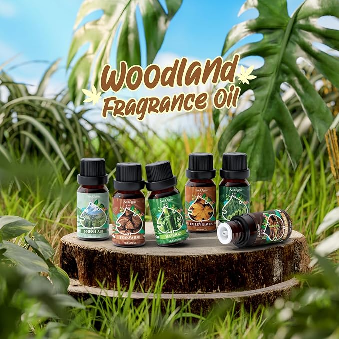 Woodland Fragrance Oils Set, Essential Oil Gift Set for Diffuser, Woody Scent Diffuser Oil, Diffuser Scents Oil for Home - Forest Pine, Teak, Bamboo, Fresh Soil, Fallen Leaves, Fresh Air
