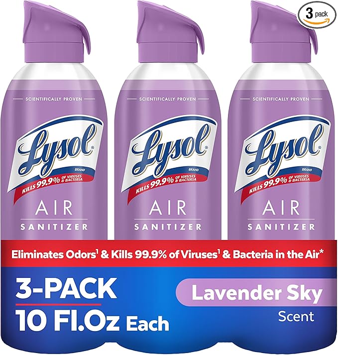Lysol Air Sanitizer Spray with Odor Eliminator for Home & Office, Sanitizing Spray, Air Freshener Alternative, Lavender Sky Scent, 10 oz (Pack of 3)