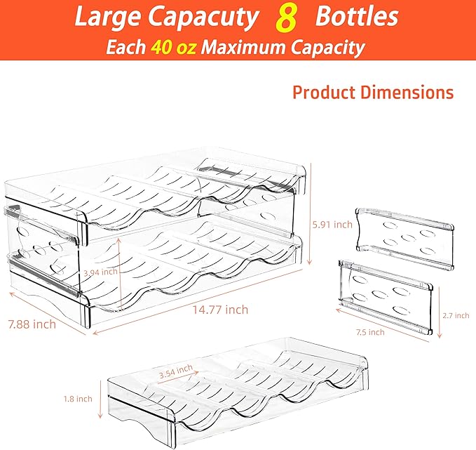 IEEK 2 Pack Stackable Wine and Water Bottle Holder Free-Standing Fridge Wine Bottle Organizers Clear Plastic Water Bottle Holder for Cabinet,Refrigerator,Pantry,Kitchen Countertops,Holds 8 Bottles
